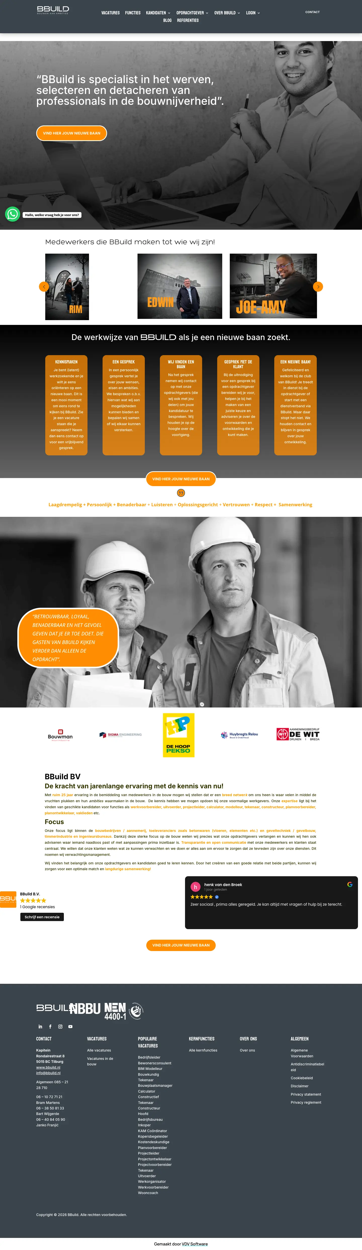 De homepage van BBuild, detacheringsbureau in de bouw uit Tilburg