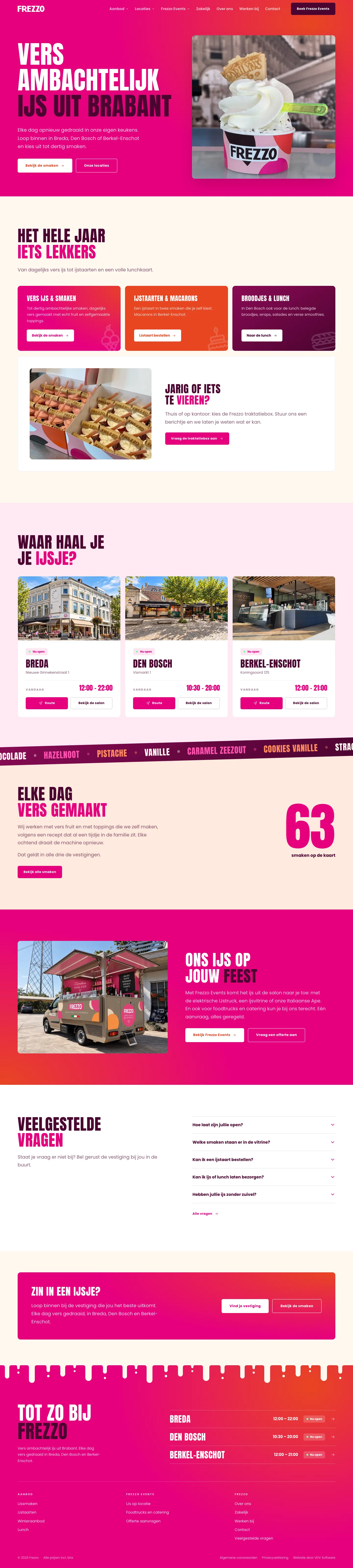 De homepage van Frezzo, ambachtelijk ijs uit Breda