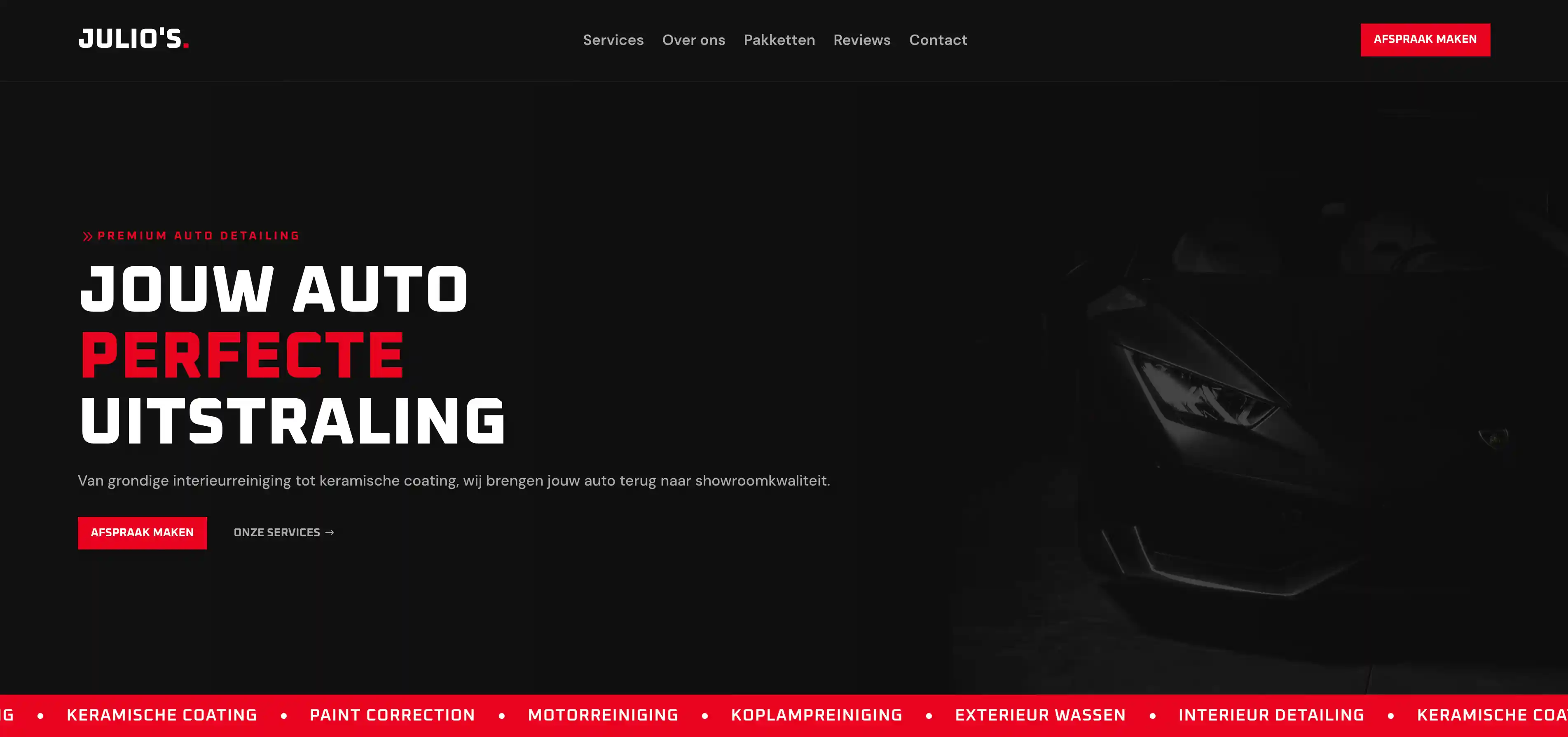 Website Julio's Car Detailing – autodetailing in Breda, gebouwd door VDV Software