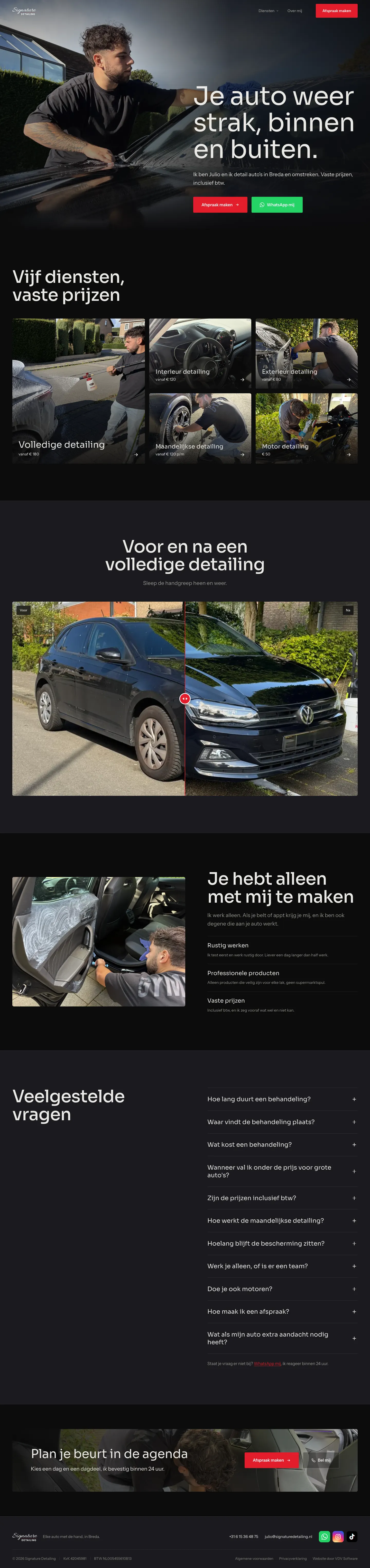 De homepage van Signature Detailing, autodetailing in Breda